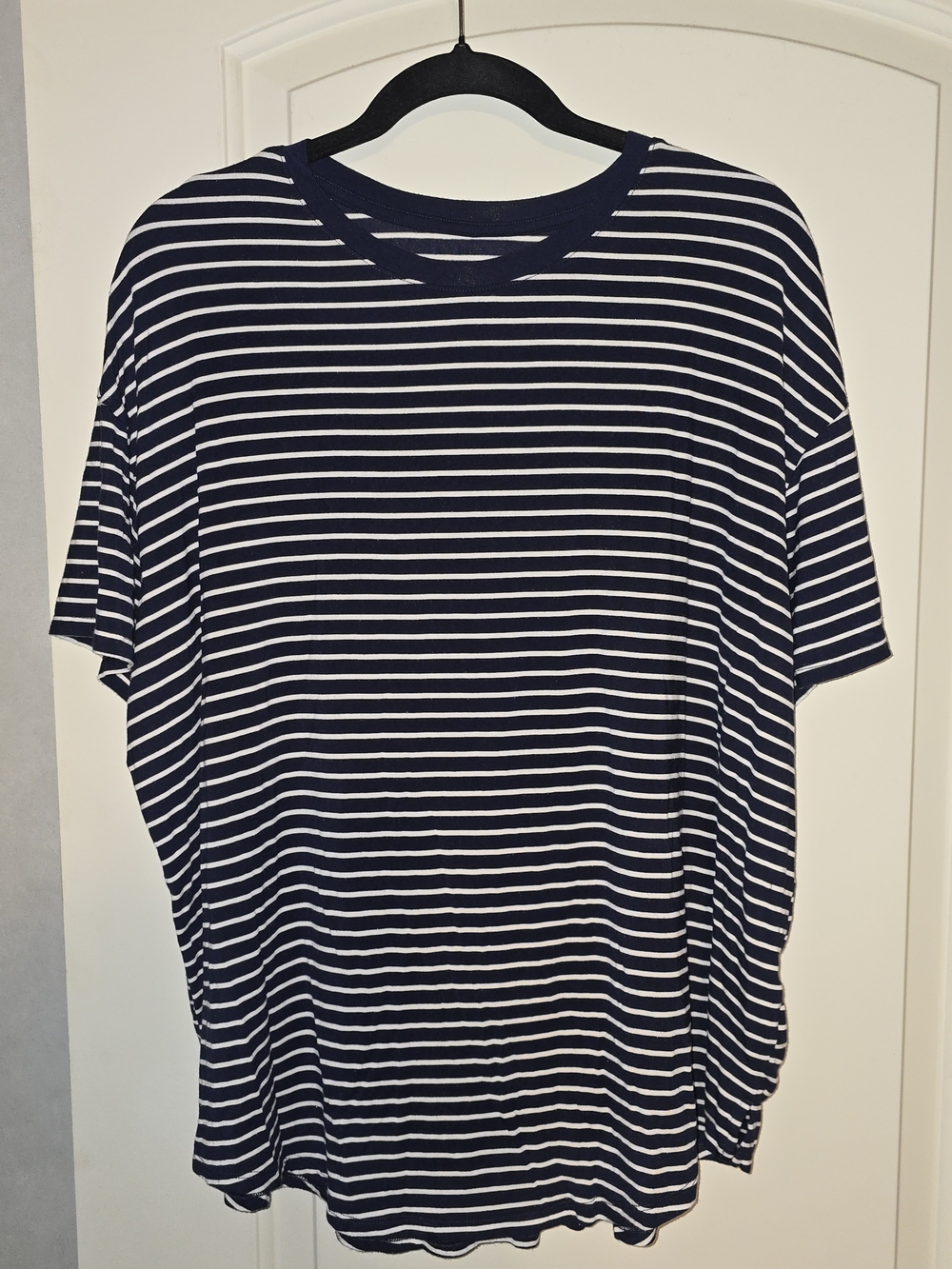 Time and Tru Navy and White Striped Short Sleeve Tee